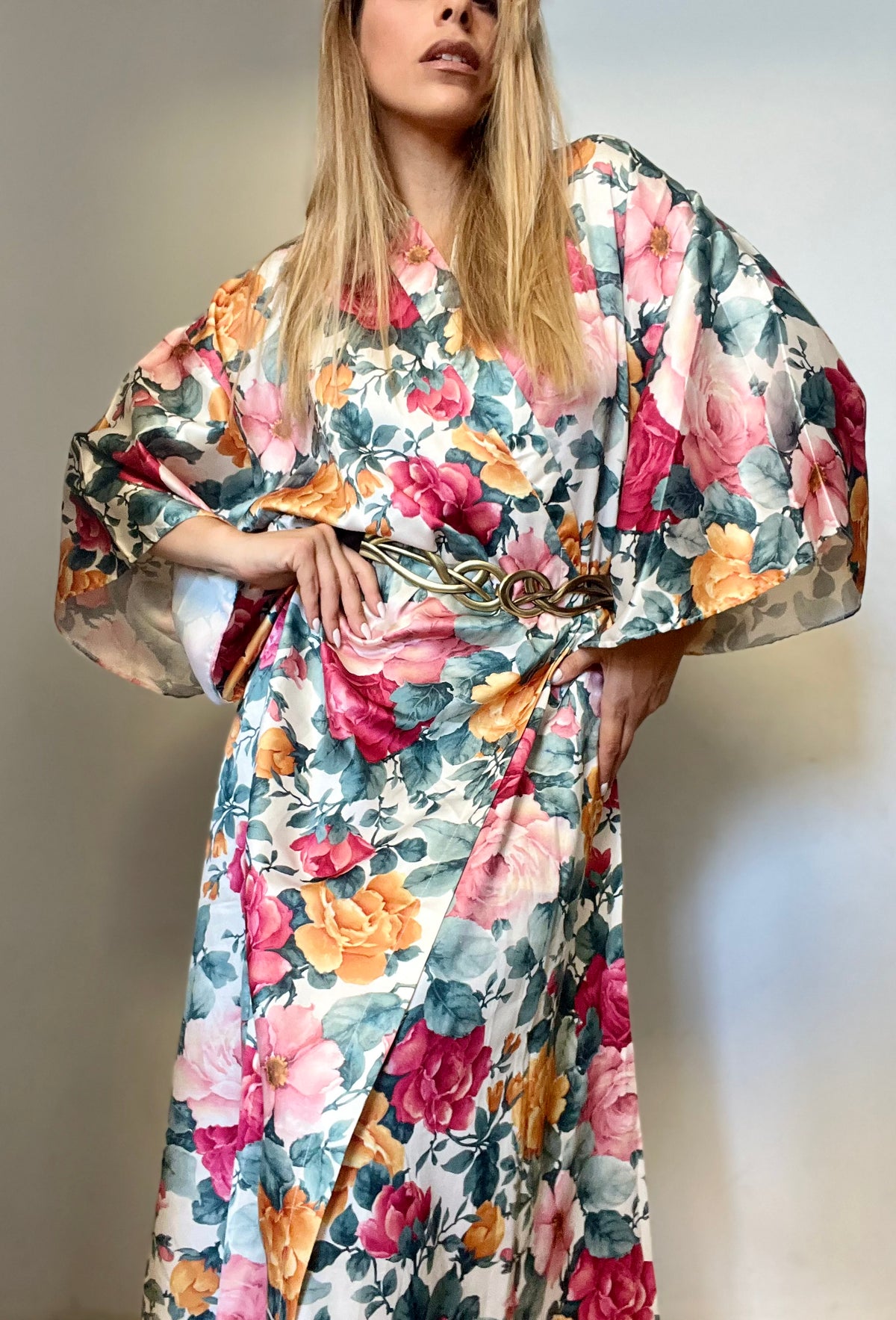 Vintage floral satin robe