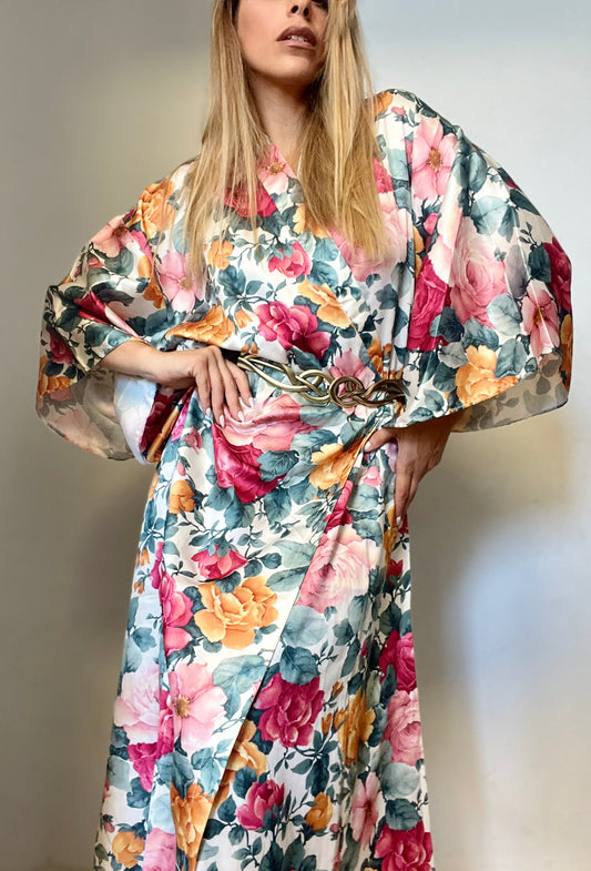 Vintage floral satin robe