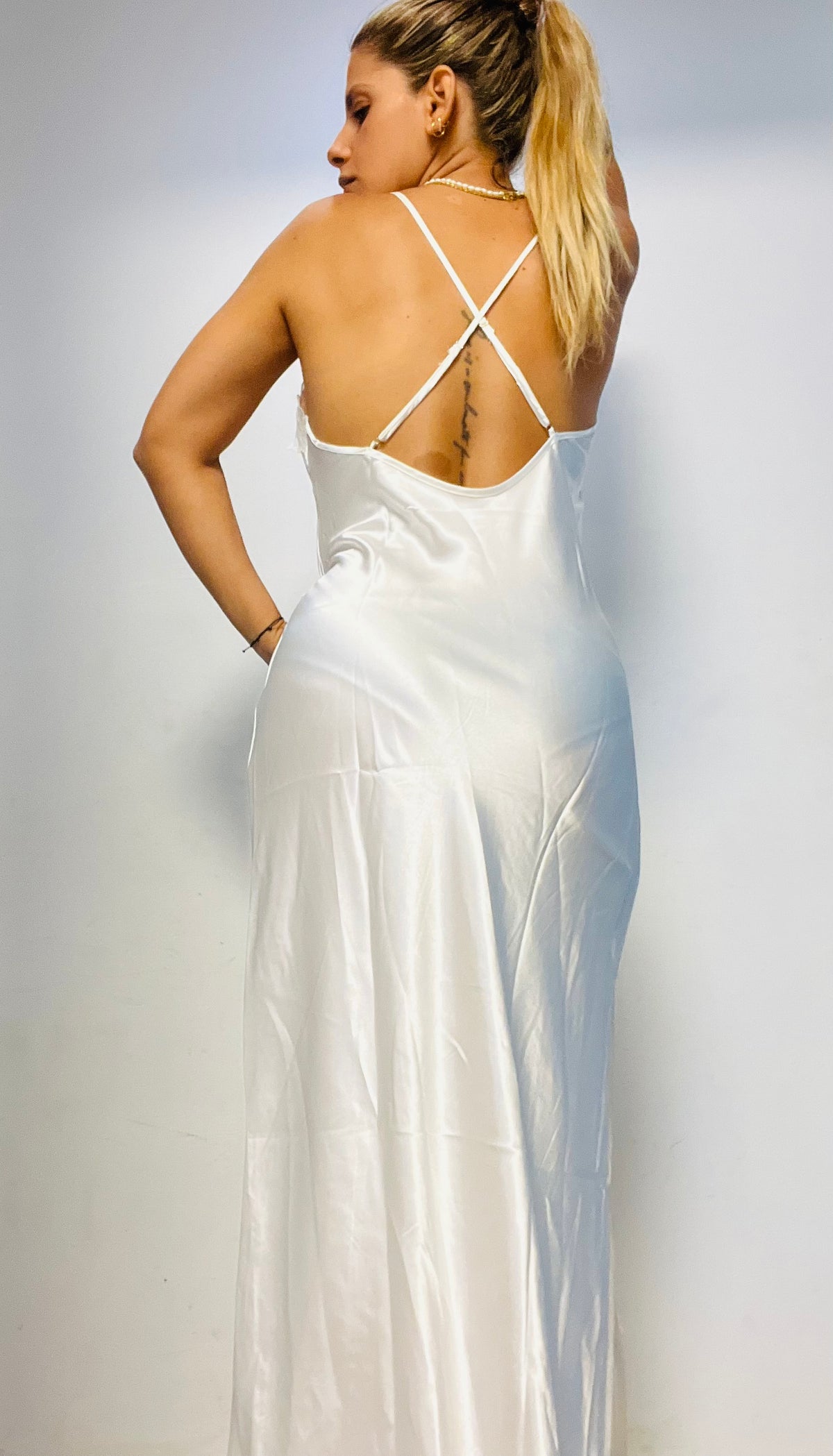 White satin lingerie dress