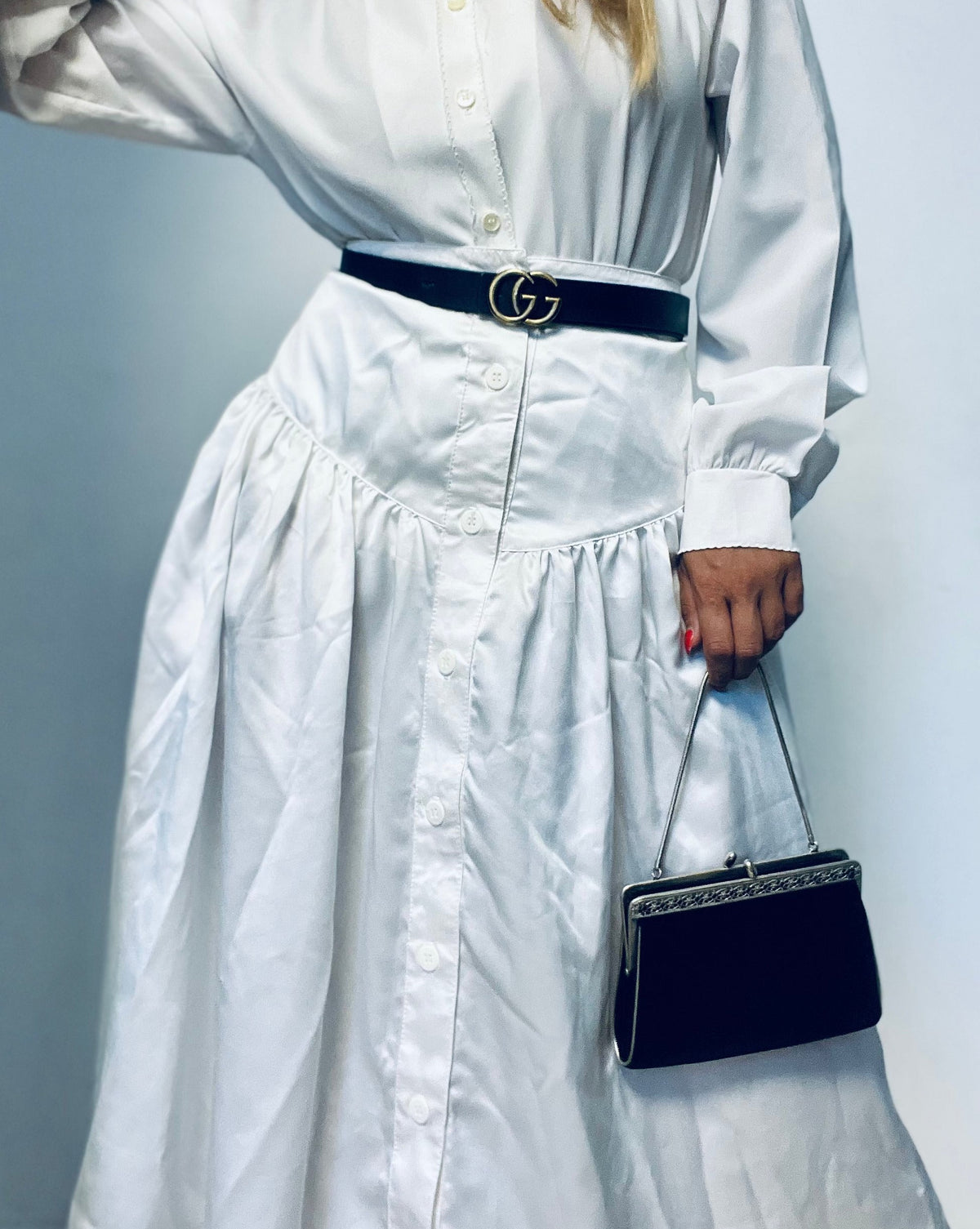 White Vintage Buttons Skirt
