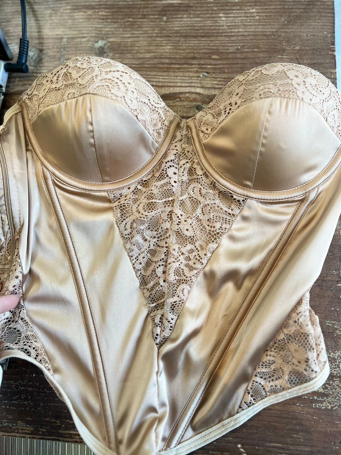 Gold & Blush Pink Lace Strapless Corset
