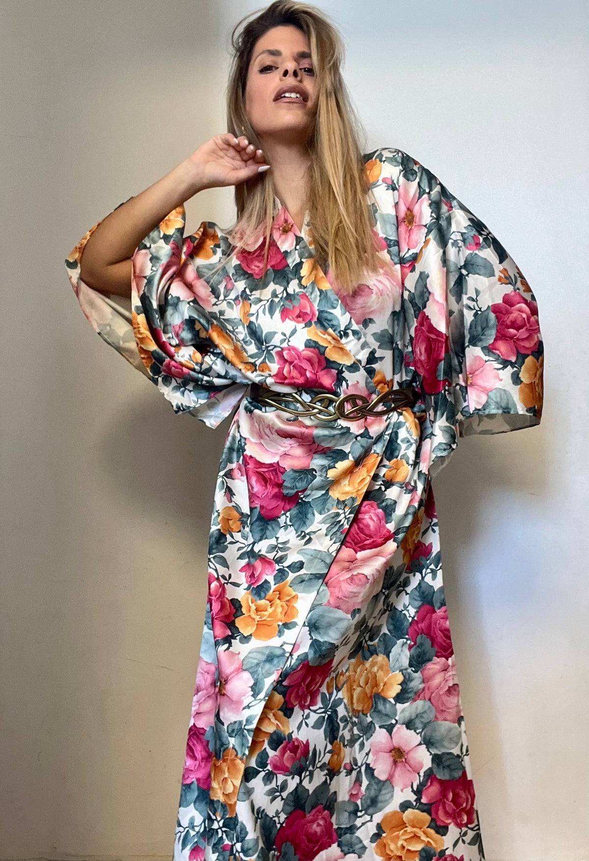 Vintage floral satin robe
