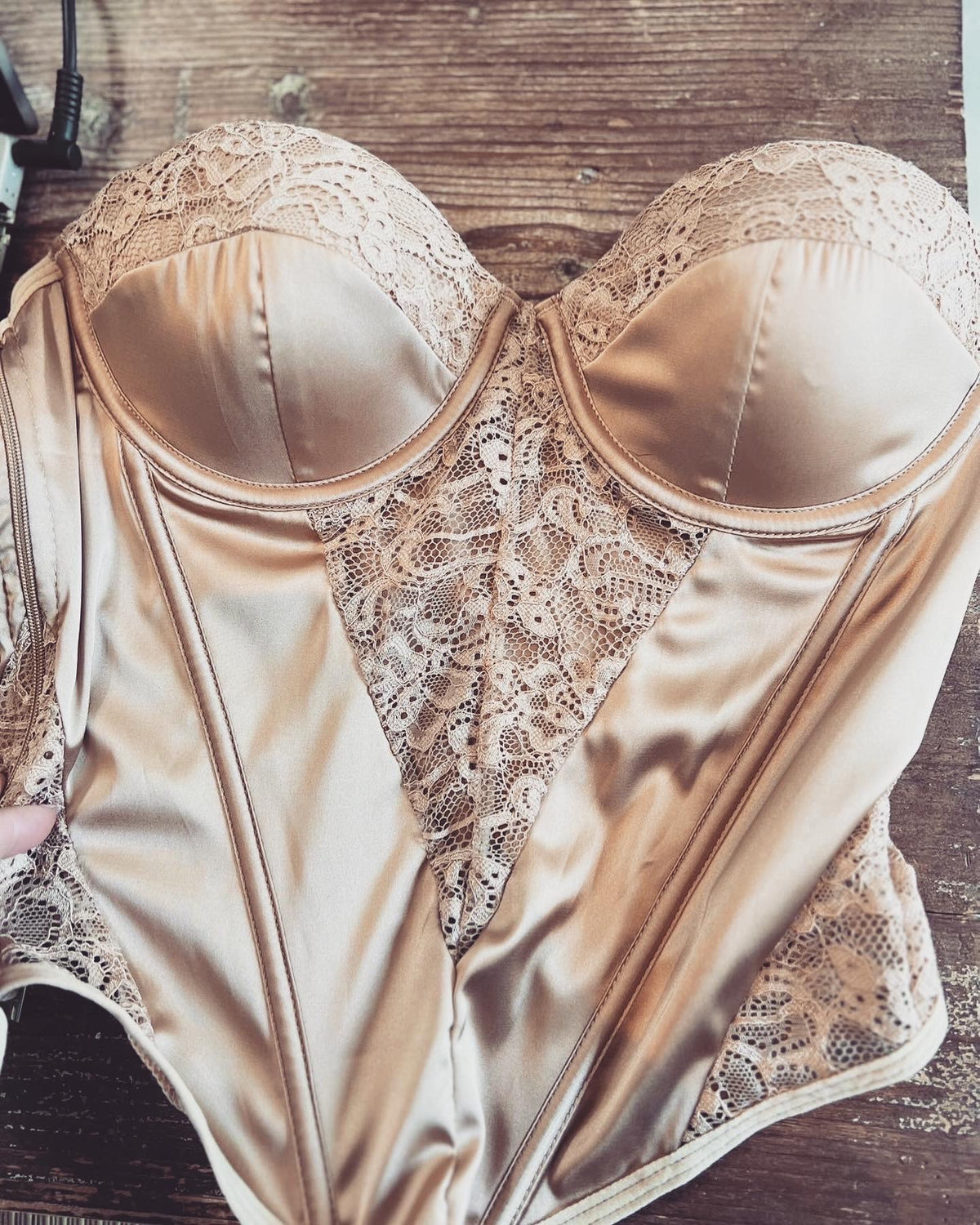 Gold & Blush Pink Lace Strapless Corset