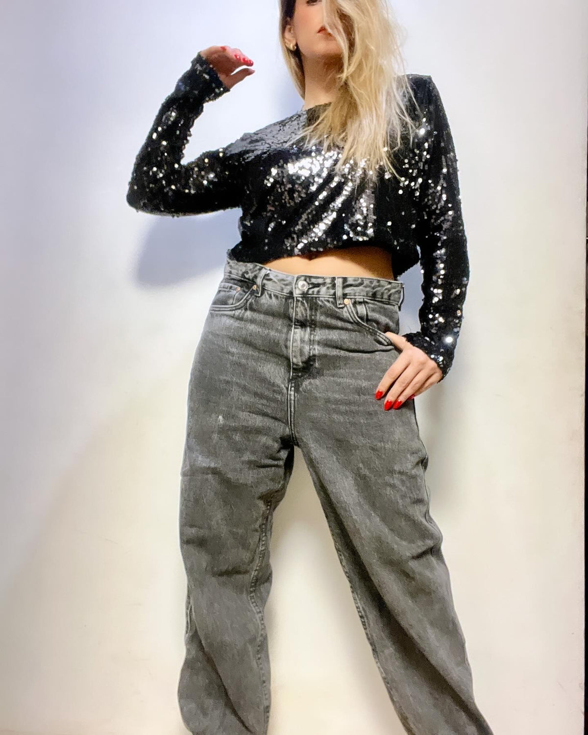 Long sleeve black sequined shirt