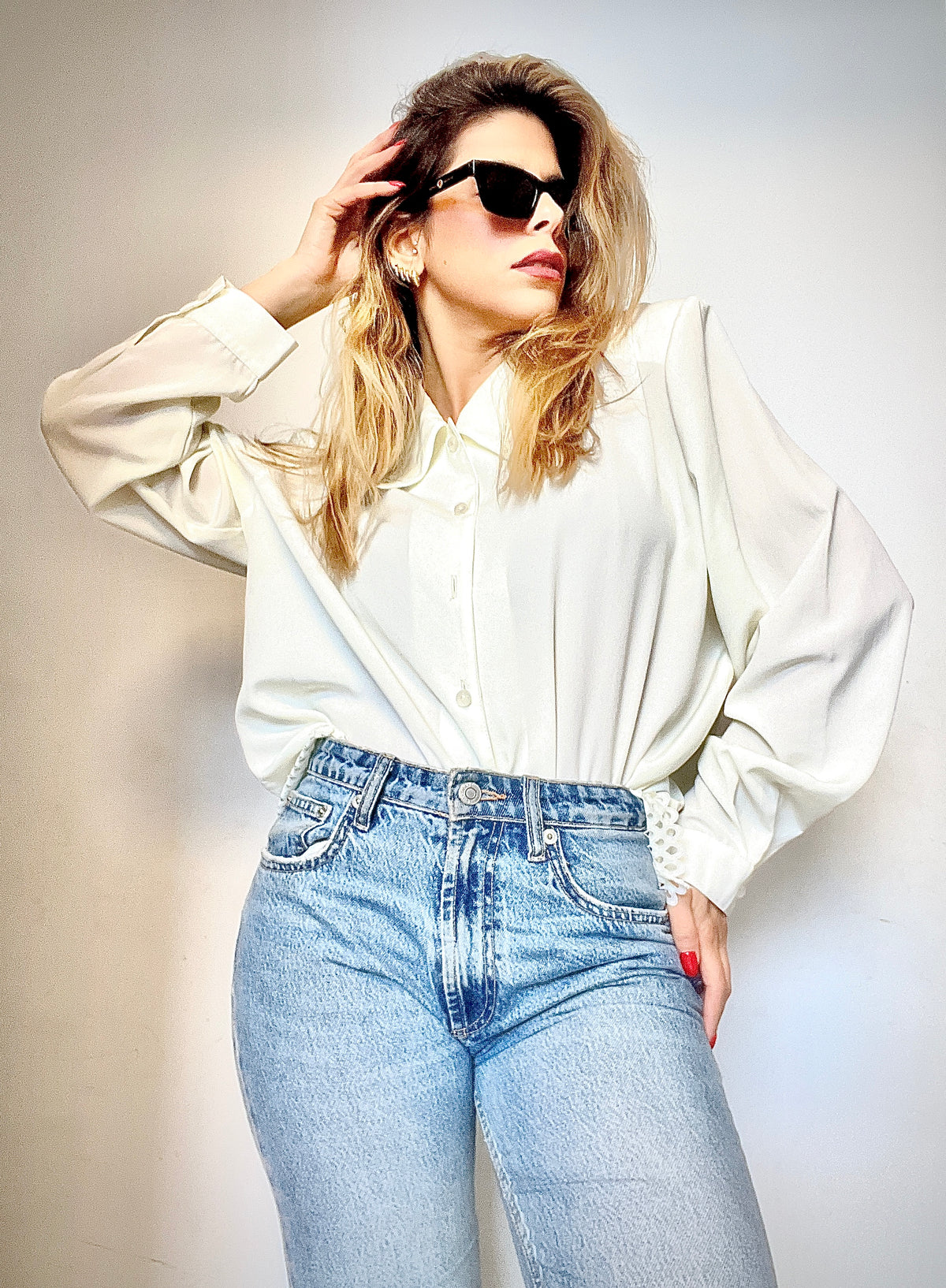 Cream vintage shirt with shoulder pads