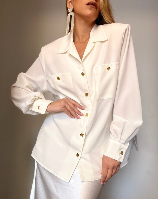 Dalia's Golden-Buttons White Shirt