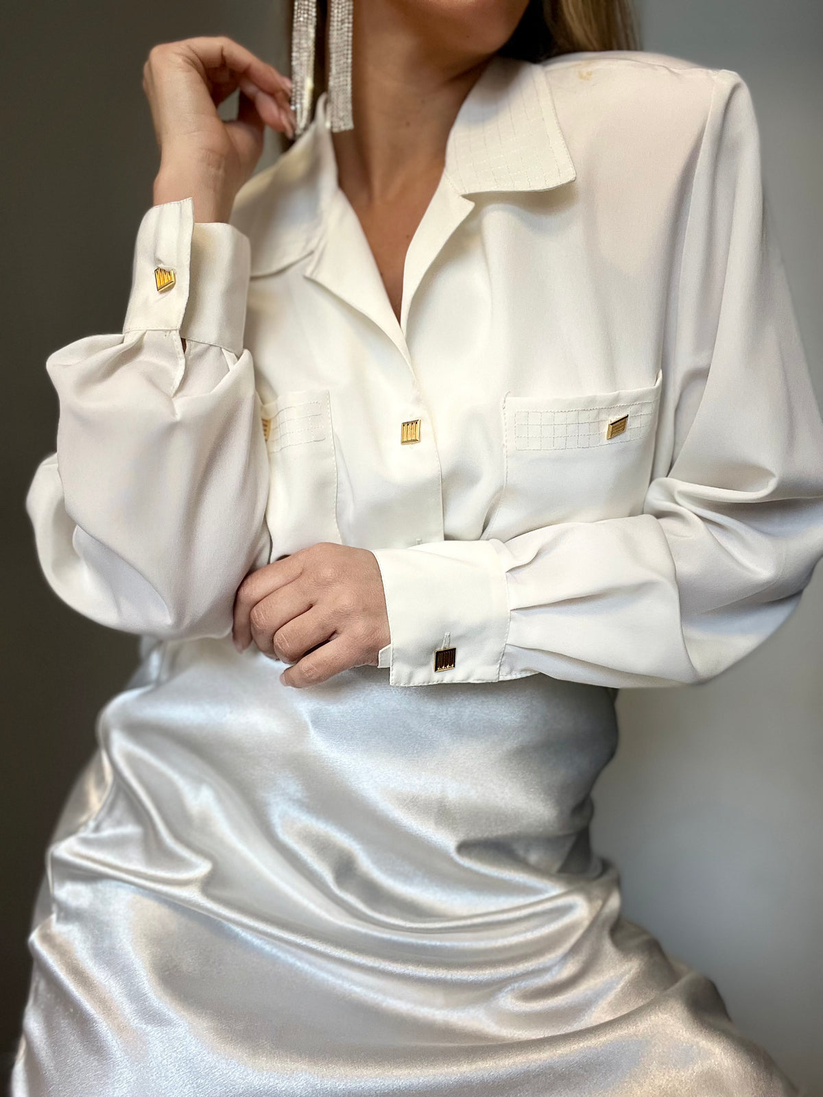 Dalia's Golden-Buttons White Shirt