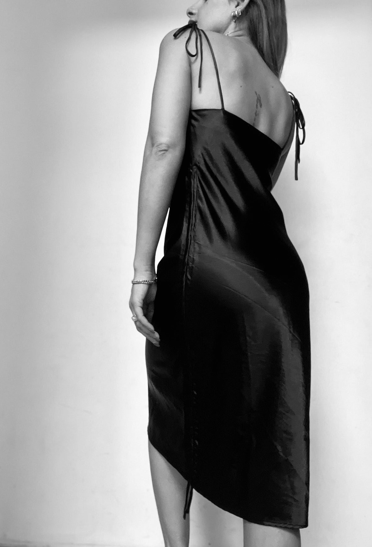 Black Satin Thin-Straps Dress