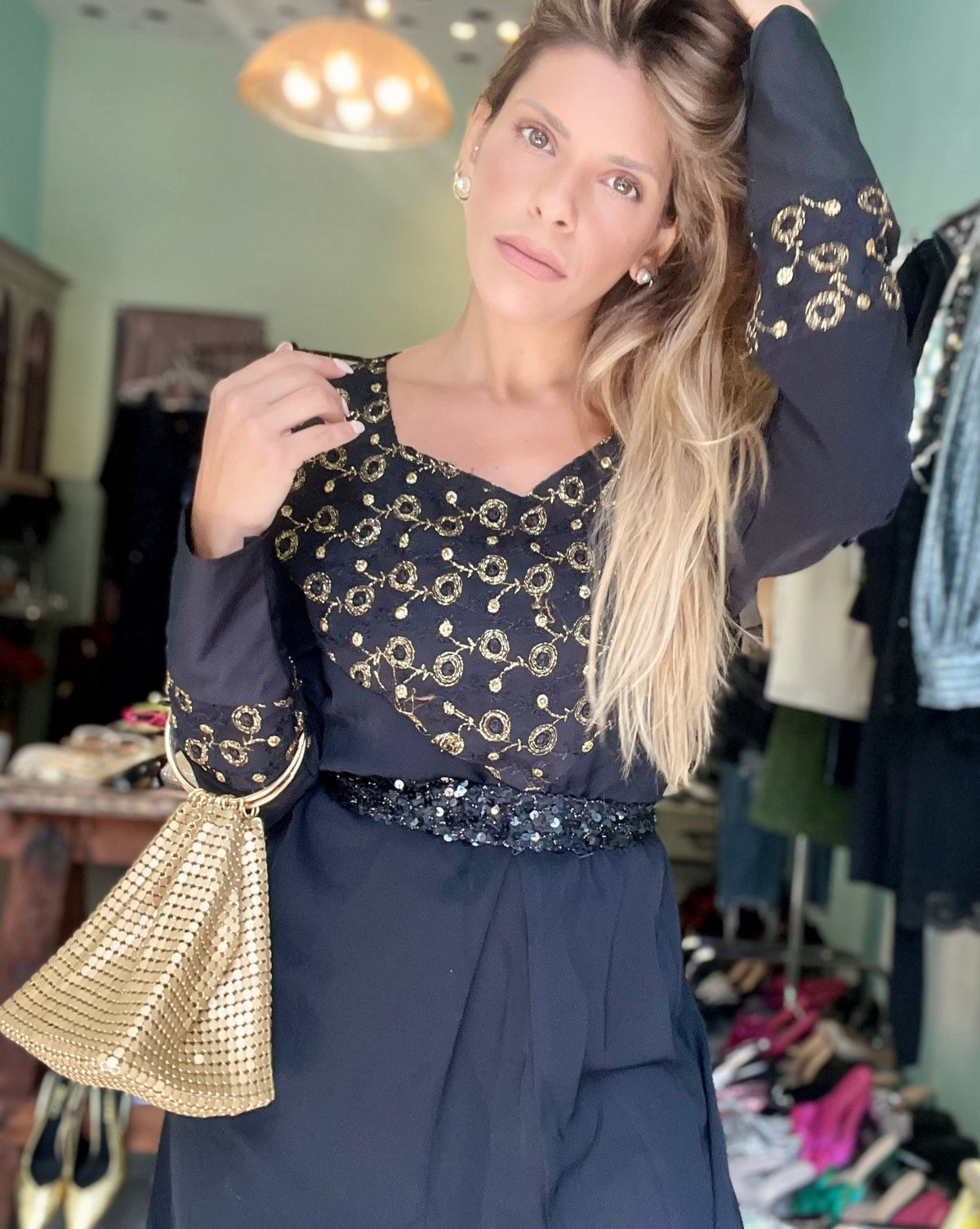 Black & Gold Embroidery Galabia