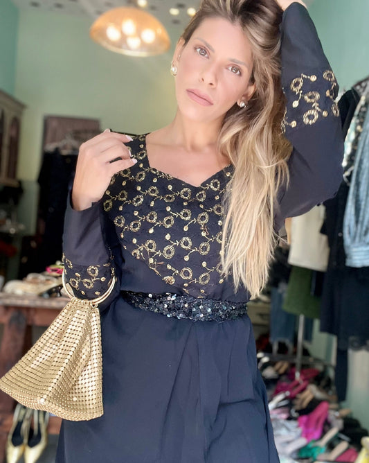 Black & Gold Embroidery Galabia