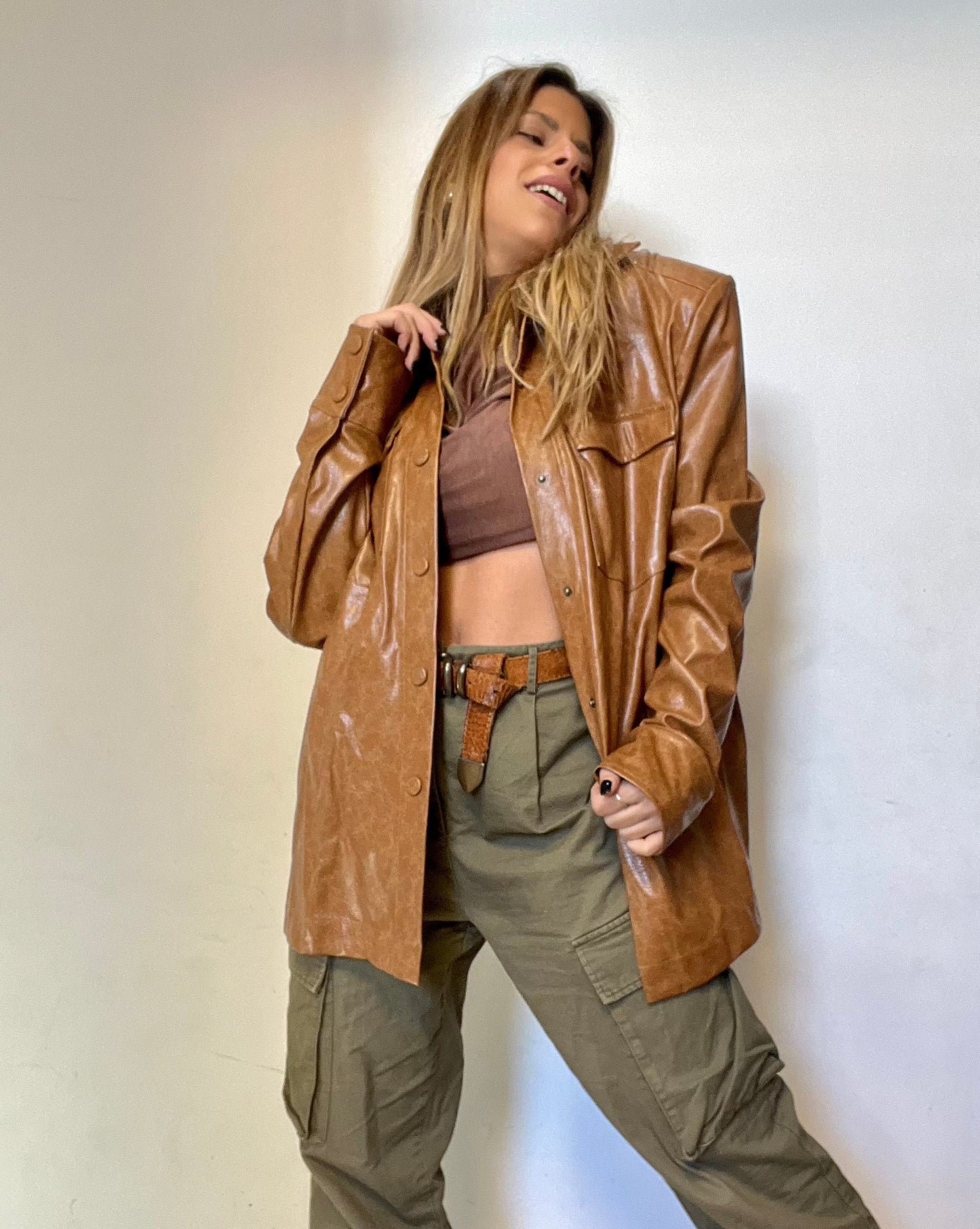 Earth Tone Leather Like Jacket