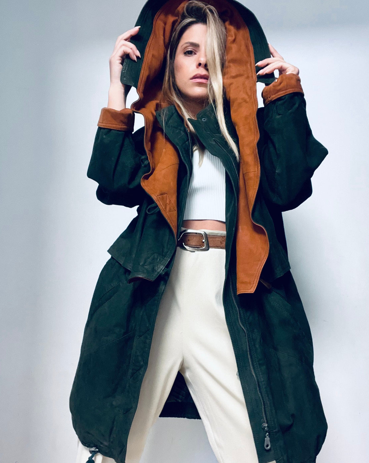 Puffy Olive Green & Orange Coat