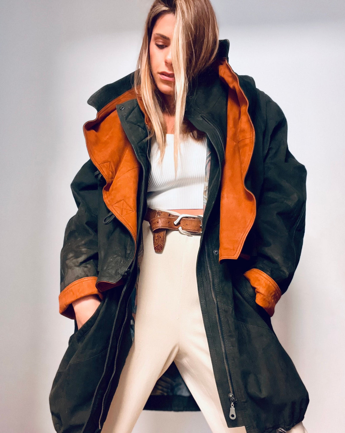 Puffy Olive Green & Orange Coat