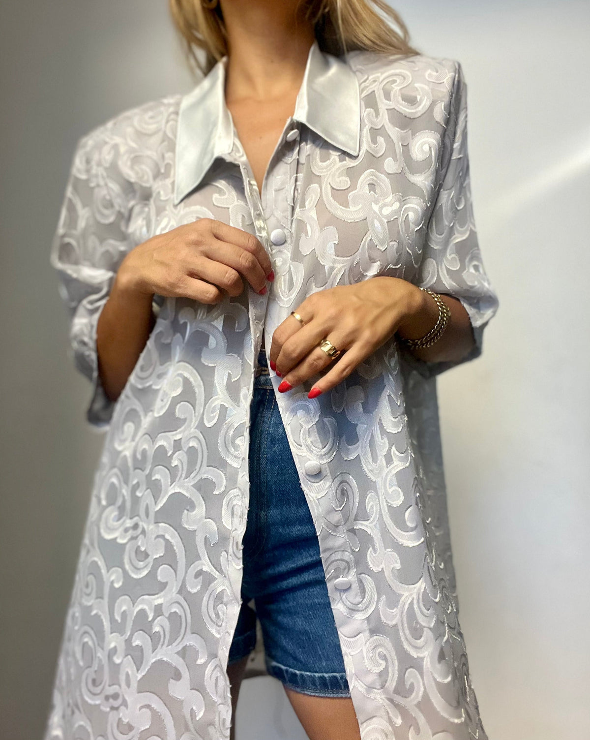 Ora's Gray Long Button-Down Shirt