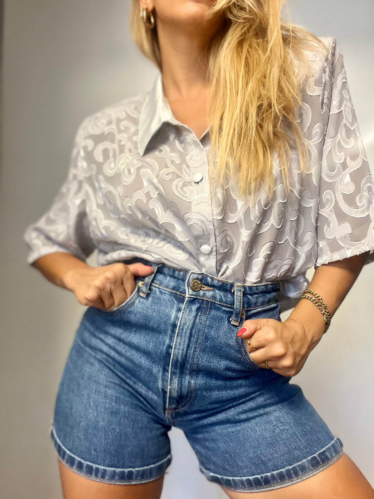 Ora's Gray Long Button-Down Shirt