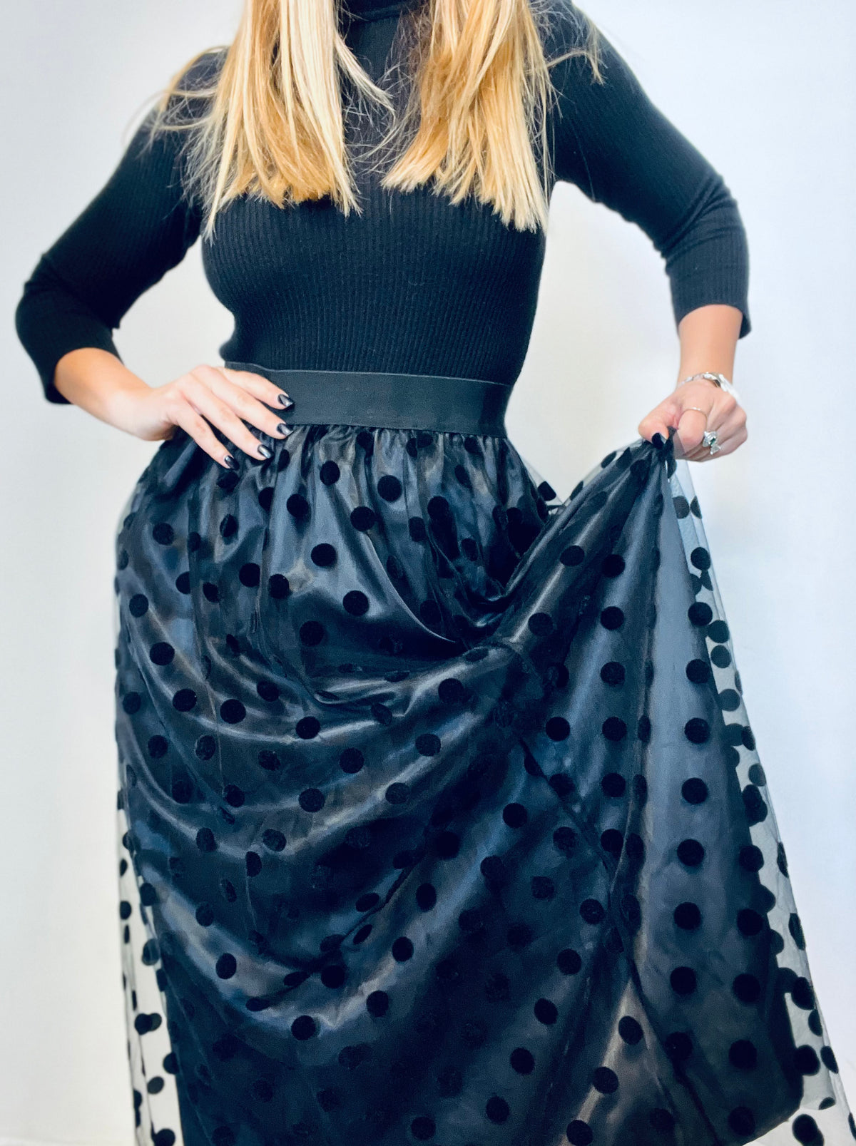 Black Long Polka-Dots Tutu Skirt