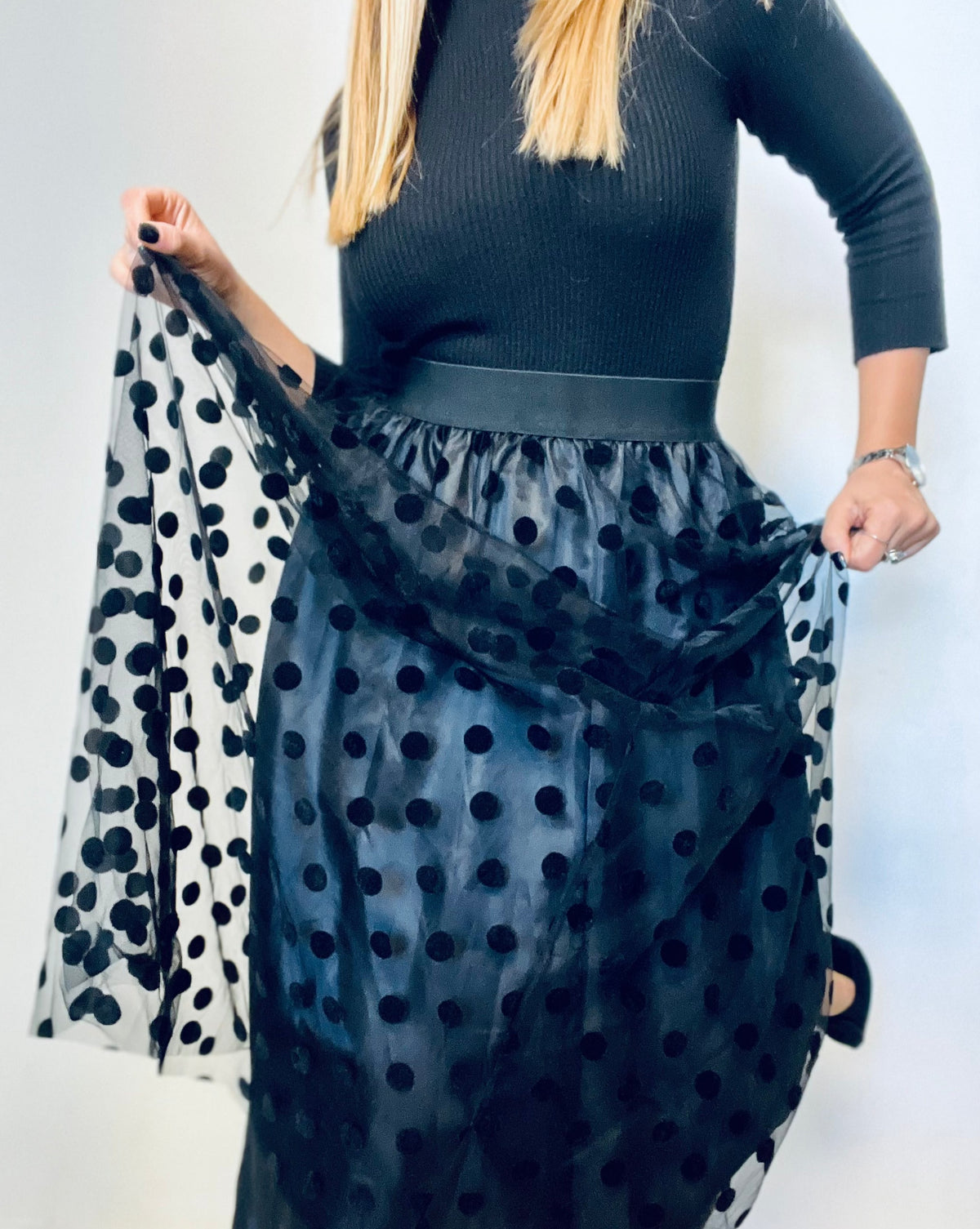 Black Long Polka-Dots Tutu Skirt