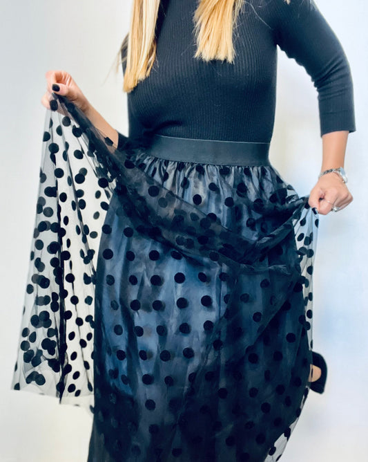 Black Long Polka-Dots Tutu Skirt