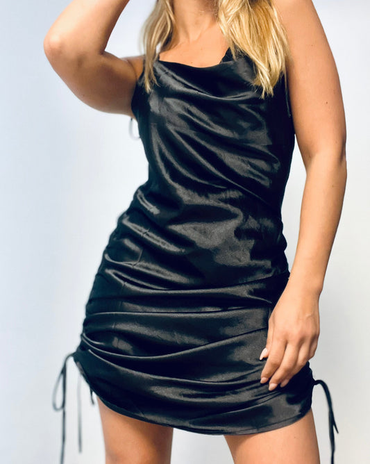 Black Satin Thin-Straps Dress