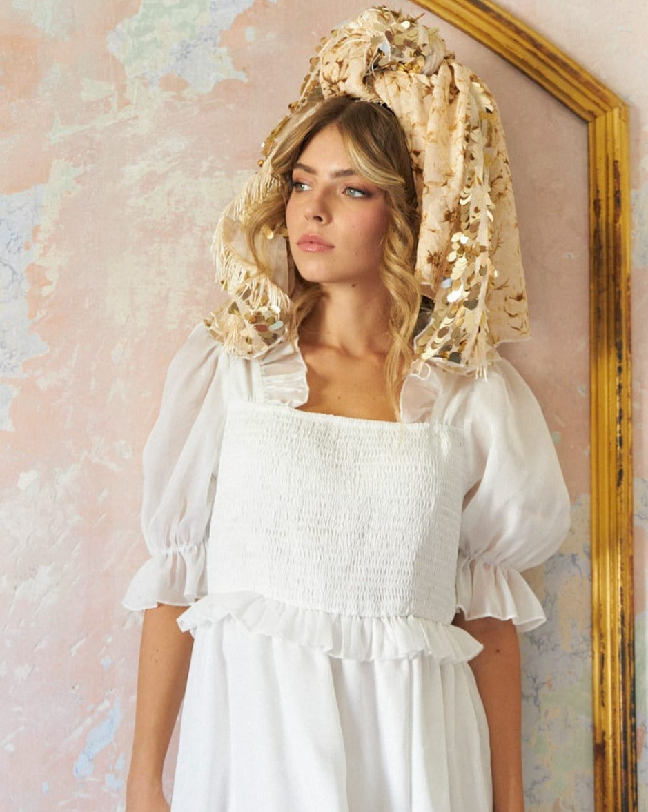 White Fluffy Sleeves Dress