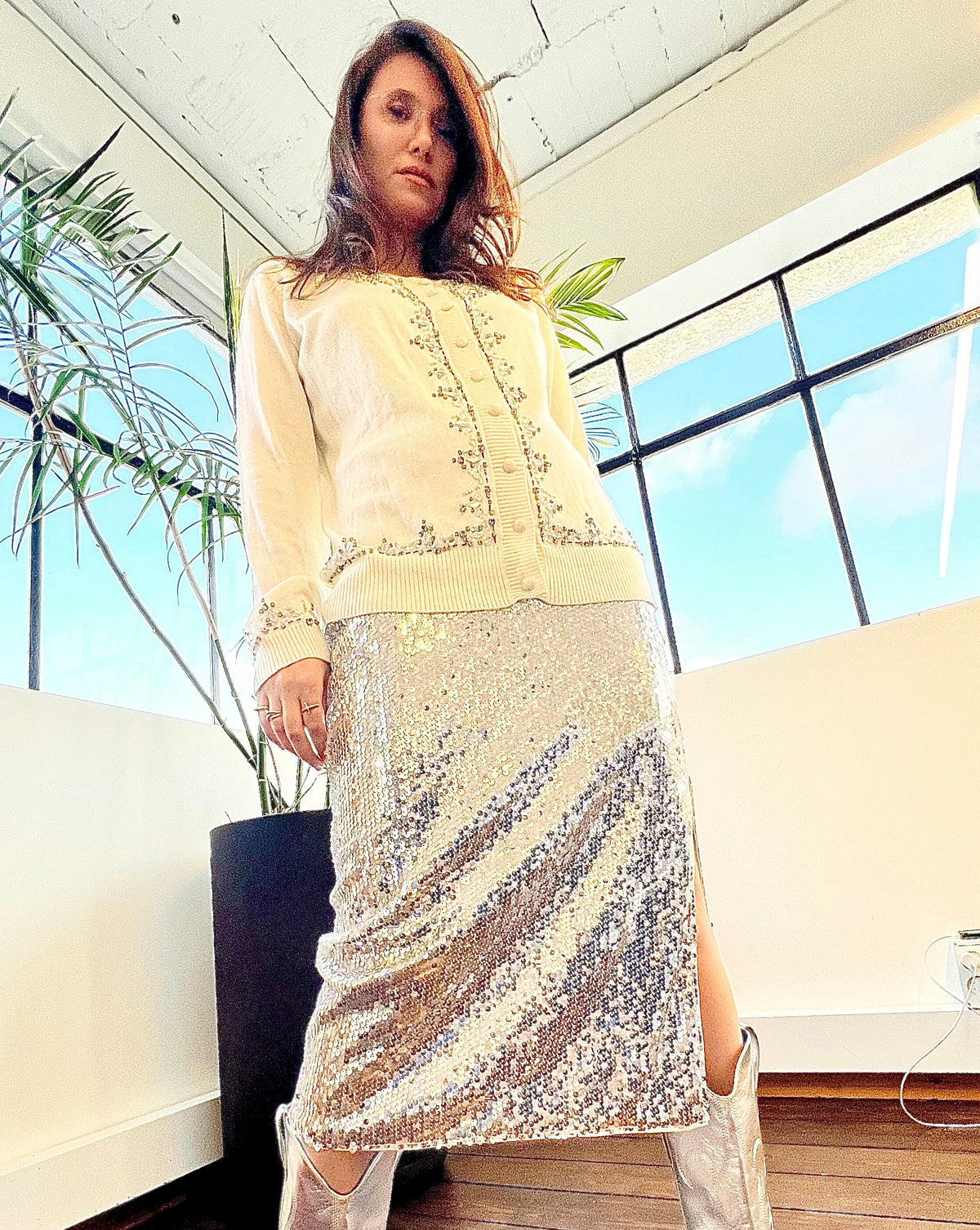 Silver Sequin Skirt