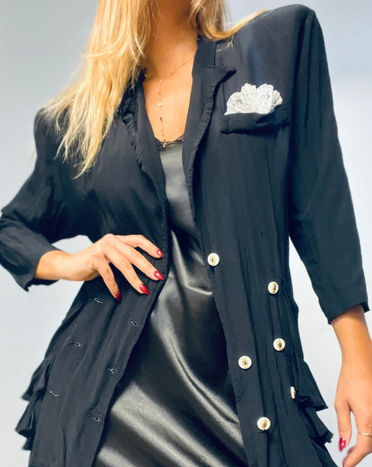 Black with White Buttons Vintage Top
