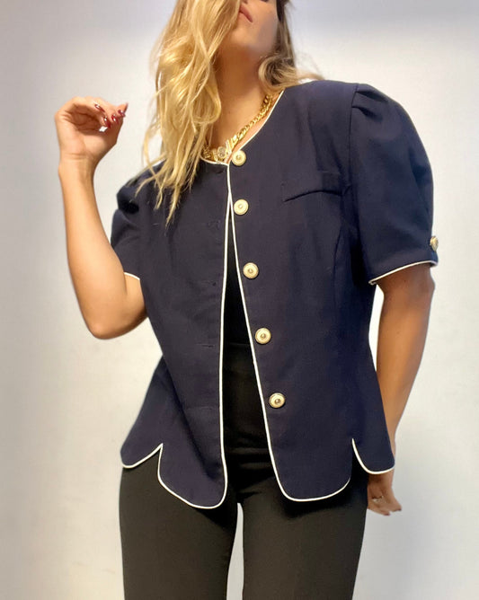 Dark-Blue Gold Buttons Vintage Blazer