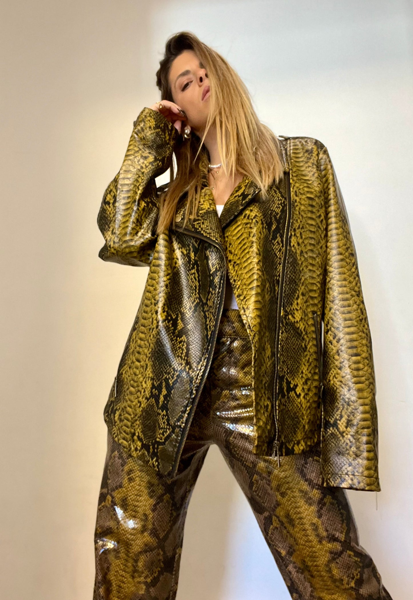 Distressed leather jacket