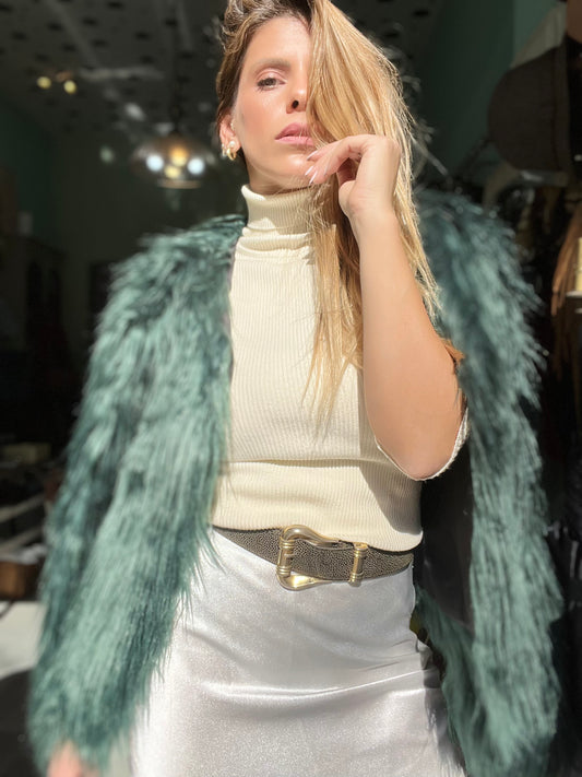 Dark green fur-like coat