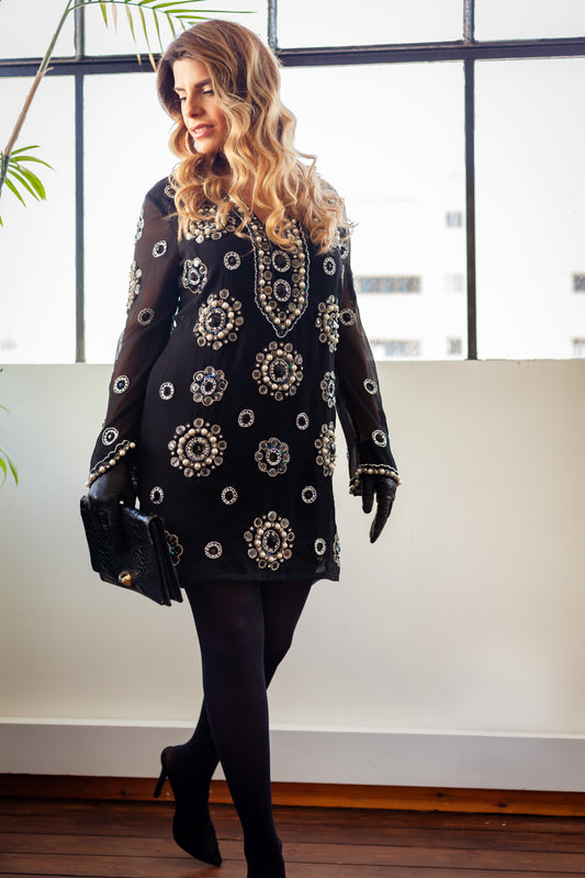 Antique vintage dress with black lining