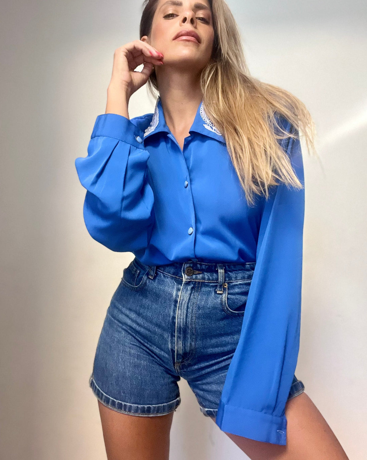 Ora's Blue Tailored Long-Sleeve Shirt
