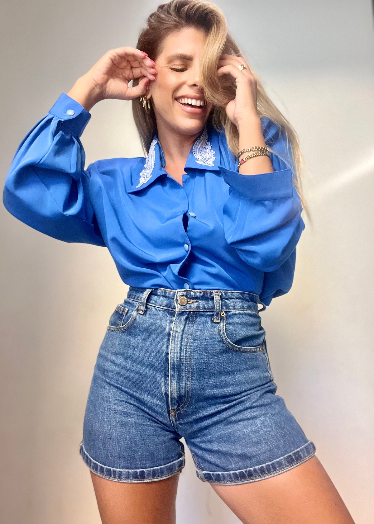 Ora's Blue Tailored Long-Sleeve Shirt