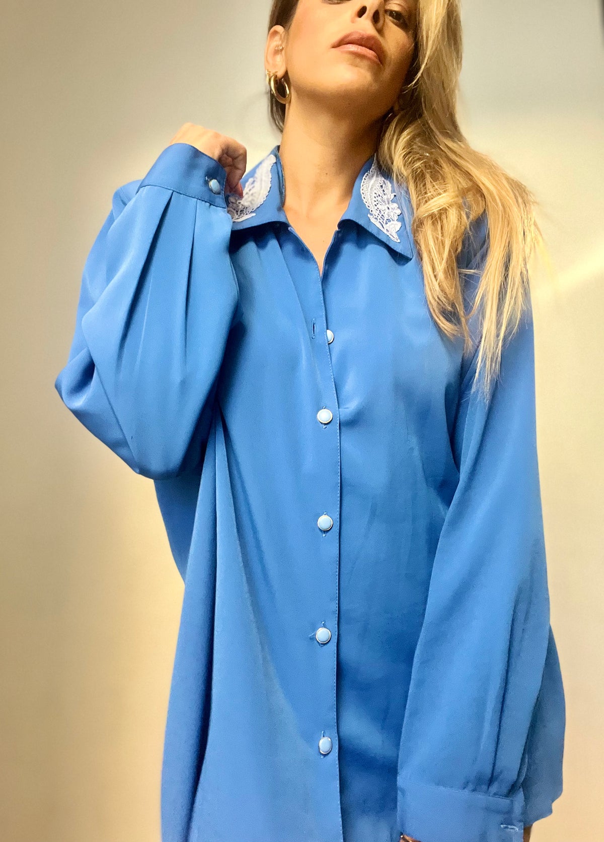 Ora's Blue Tailored Long-Sleeve Shirt