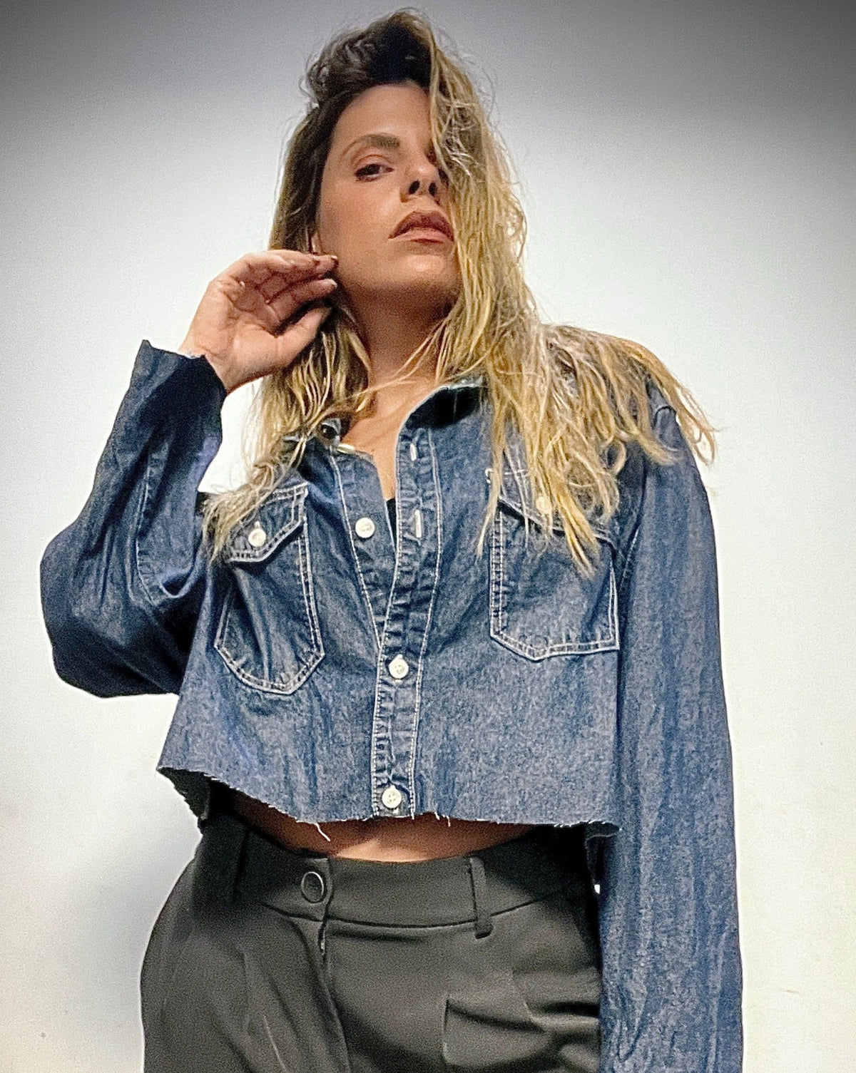 Long Sleeve Jeans Crop Top