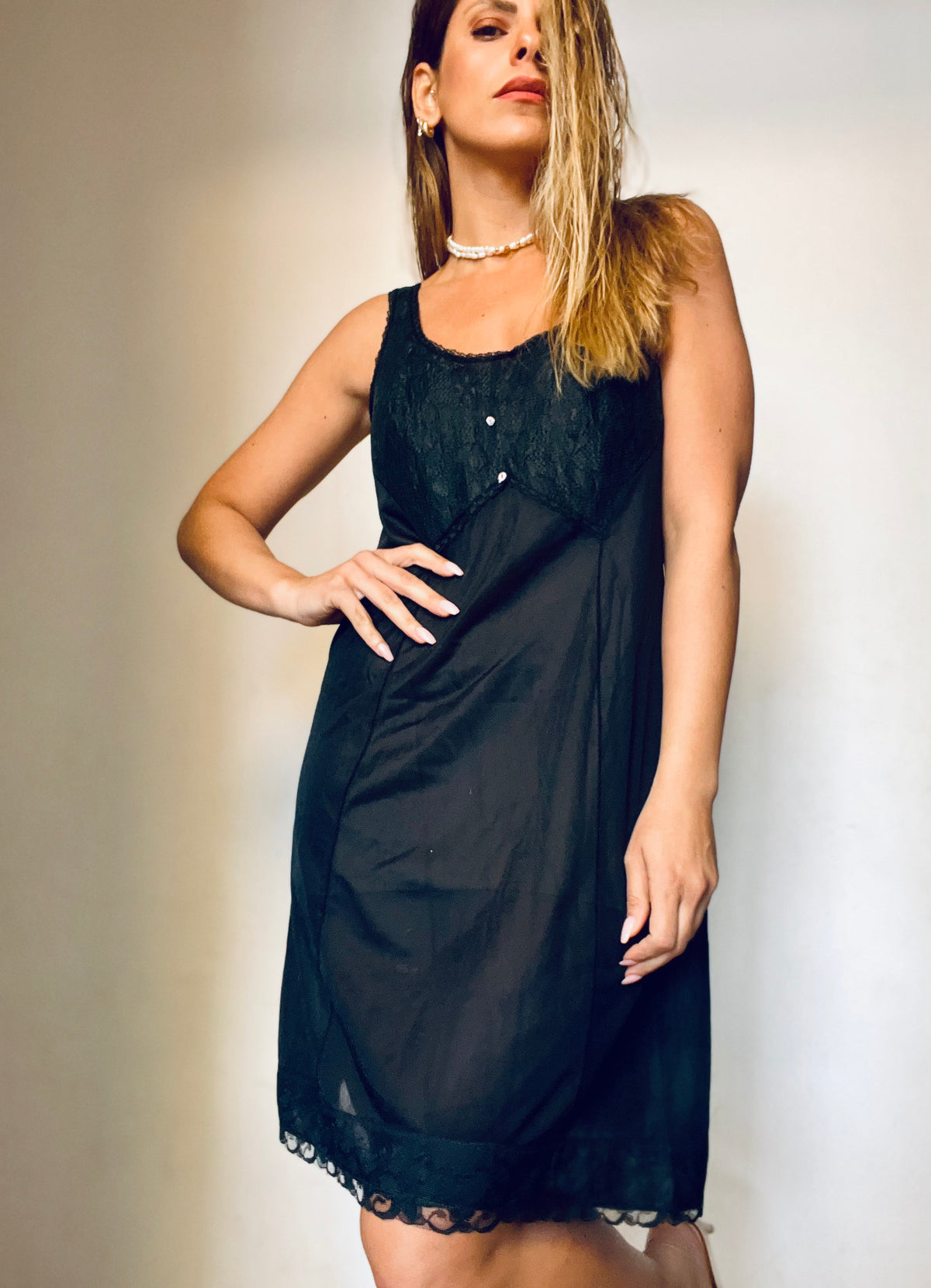 Black Basic Vintage Nightdress
