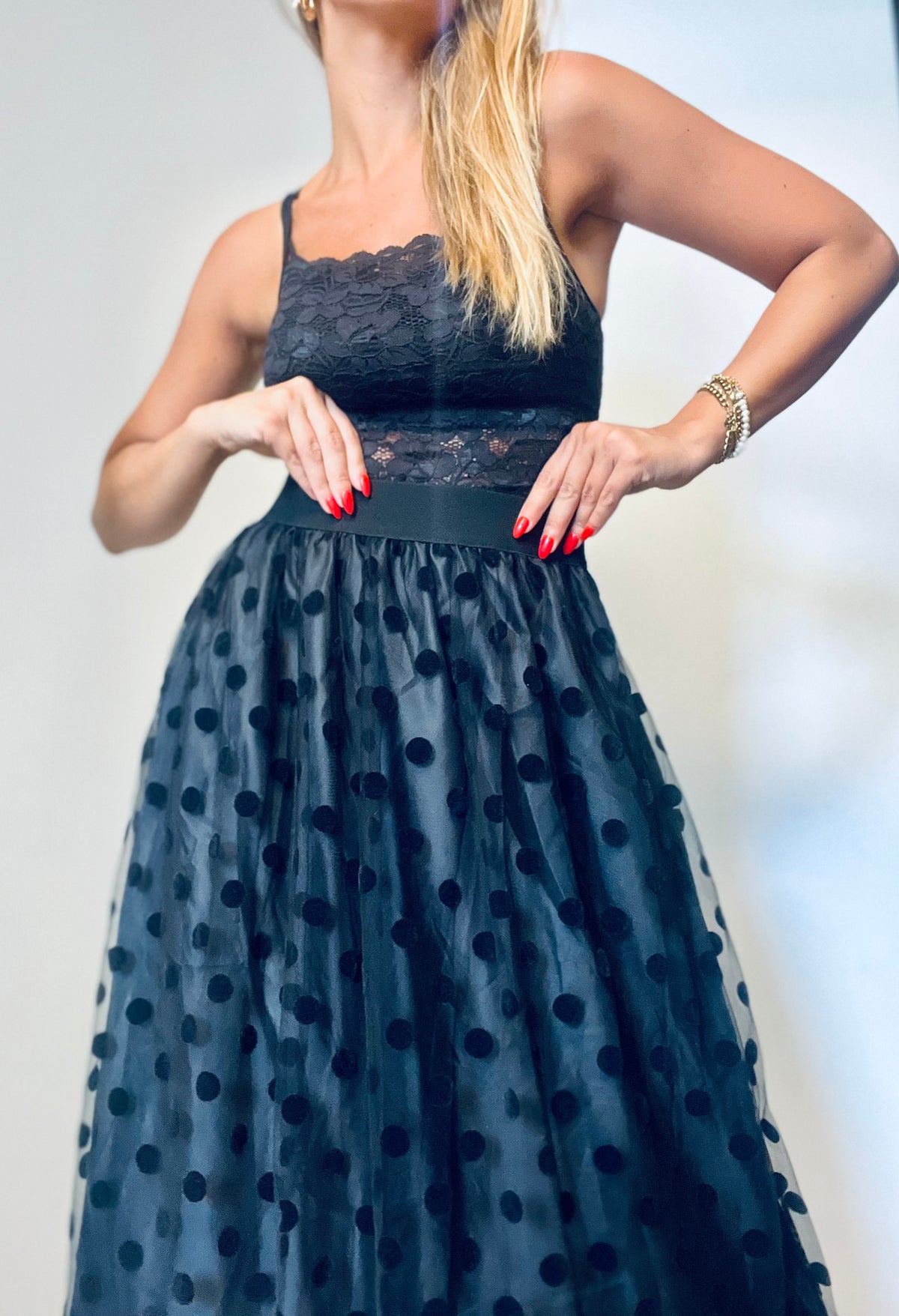 Black Long Polka-Dots Tutu Skirt