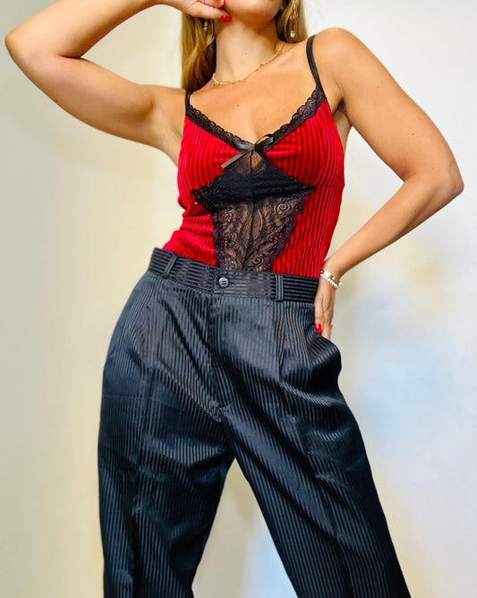 Black & Burgundy Vintage Velvet Bodysuit