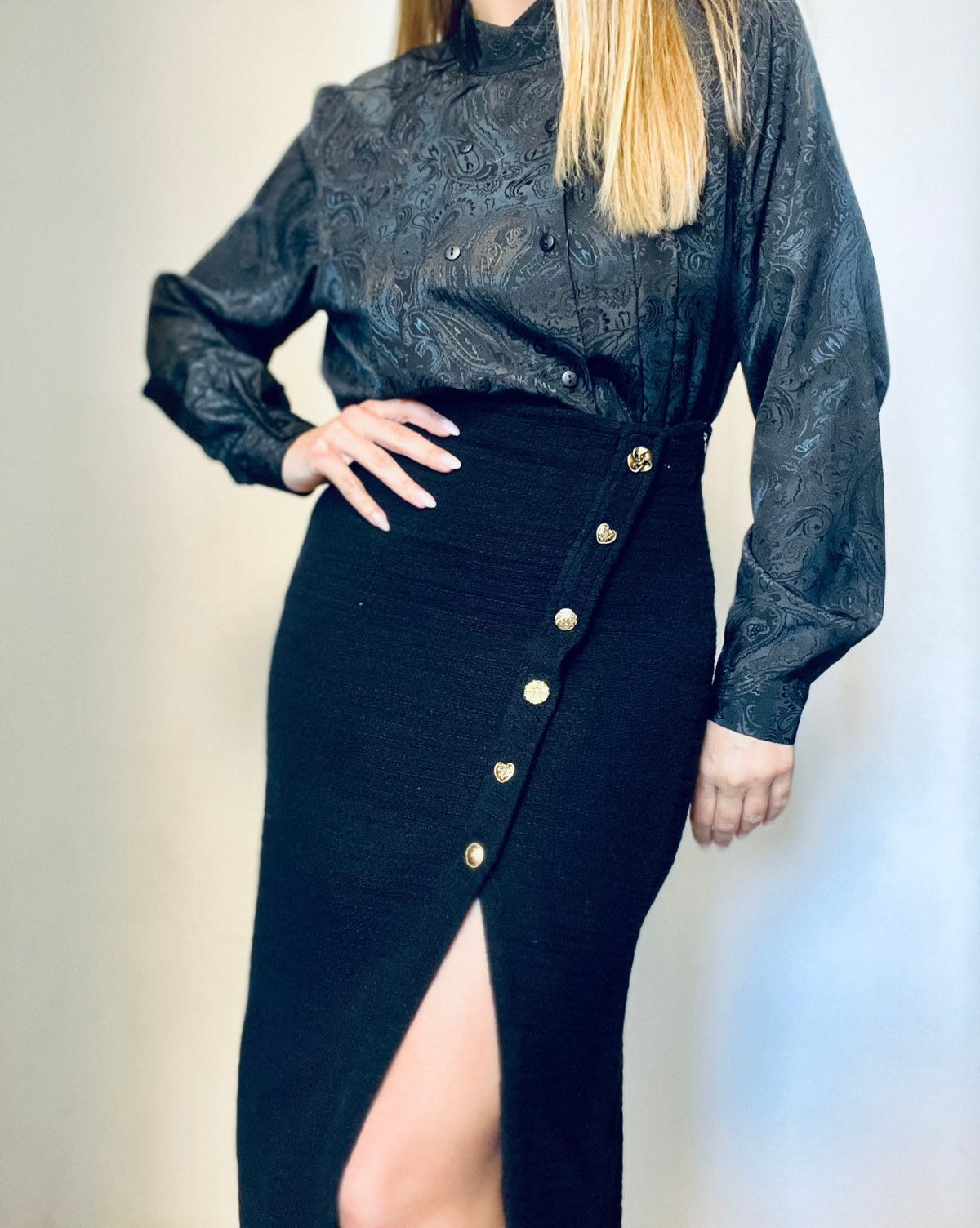 Pencil Skirt with Gold buttons & High Slit