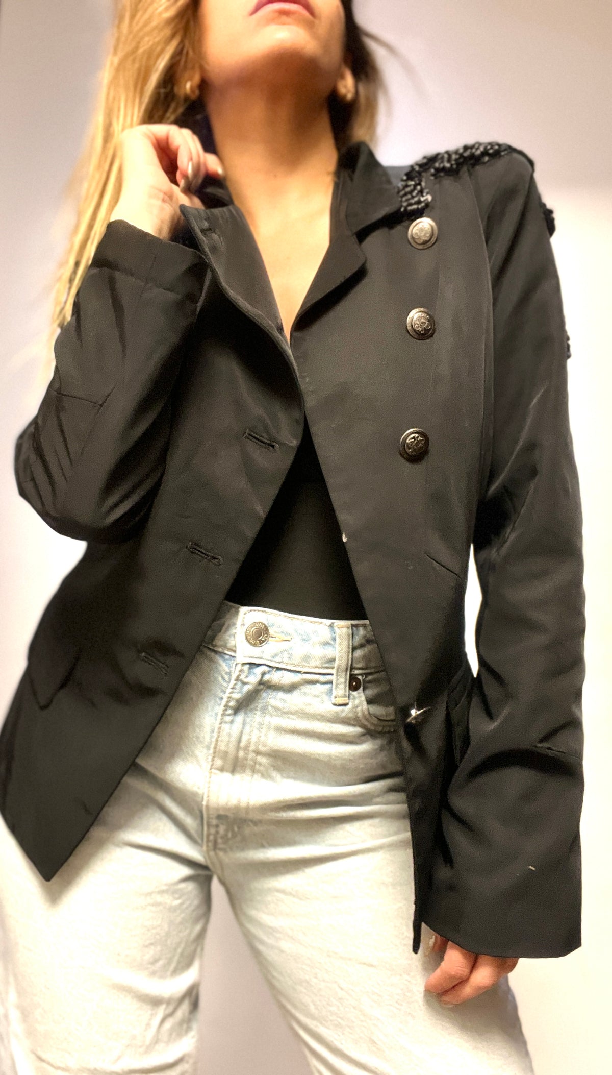Black Victorian Top with Shoulder Pads