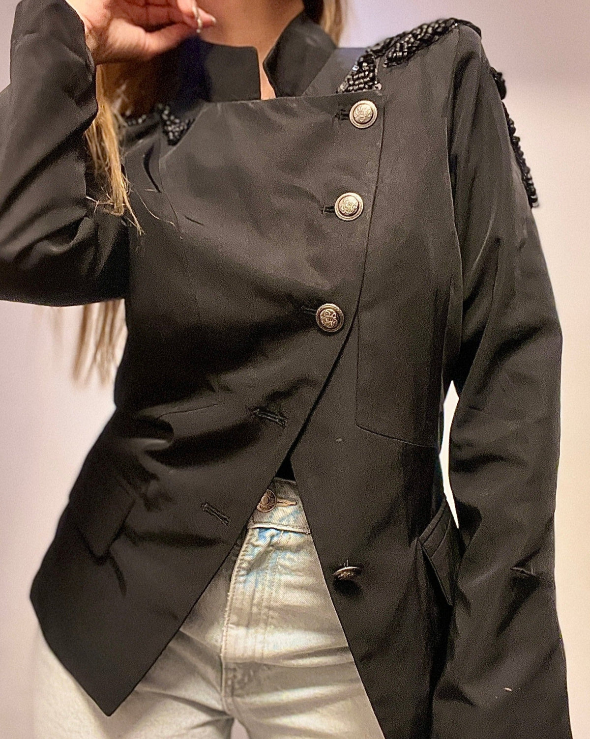 Black Victorian Top with Shoulder Pads