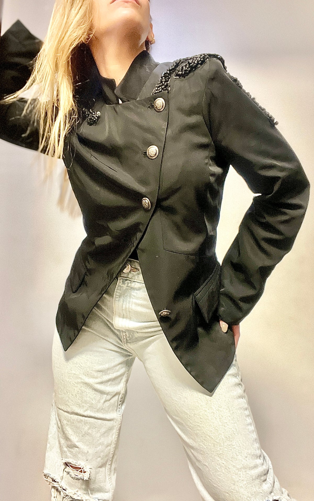 Black Victorian Top with Shoulder Pads