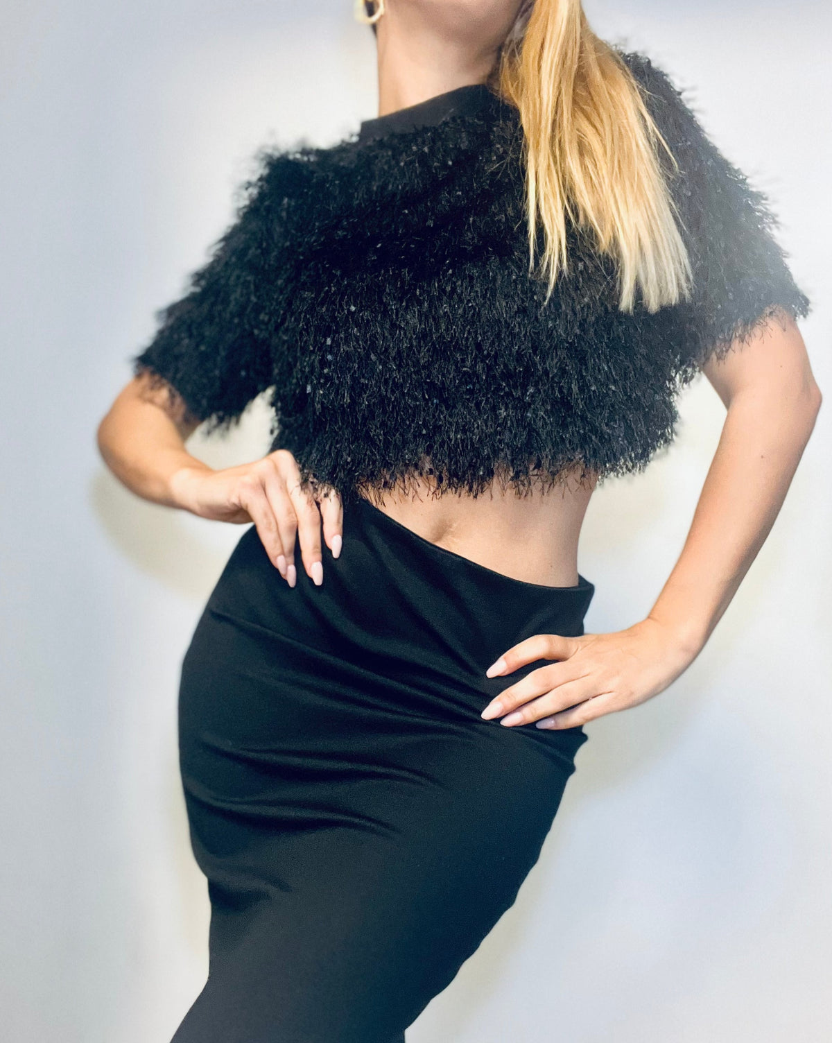 Black Faux Feather Shirt