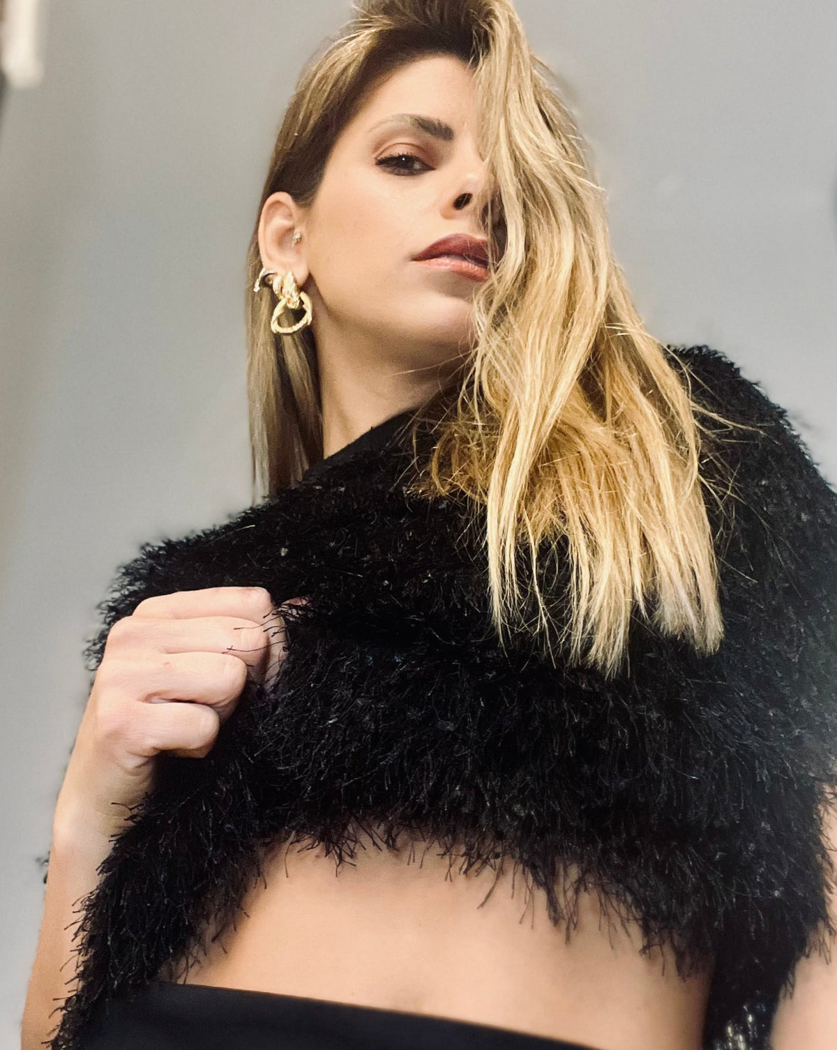 Black Faux Feather Shirt