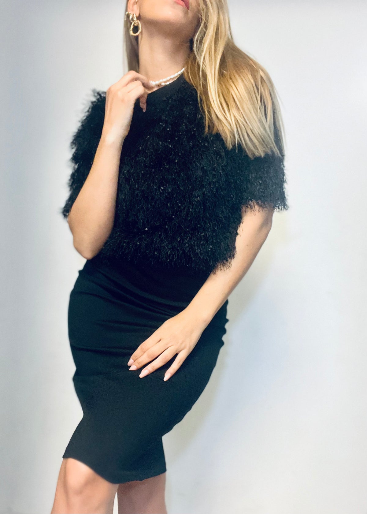 Black Faux Feather Shirt