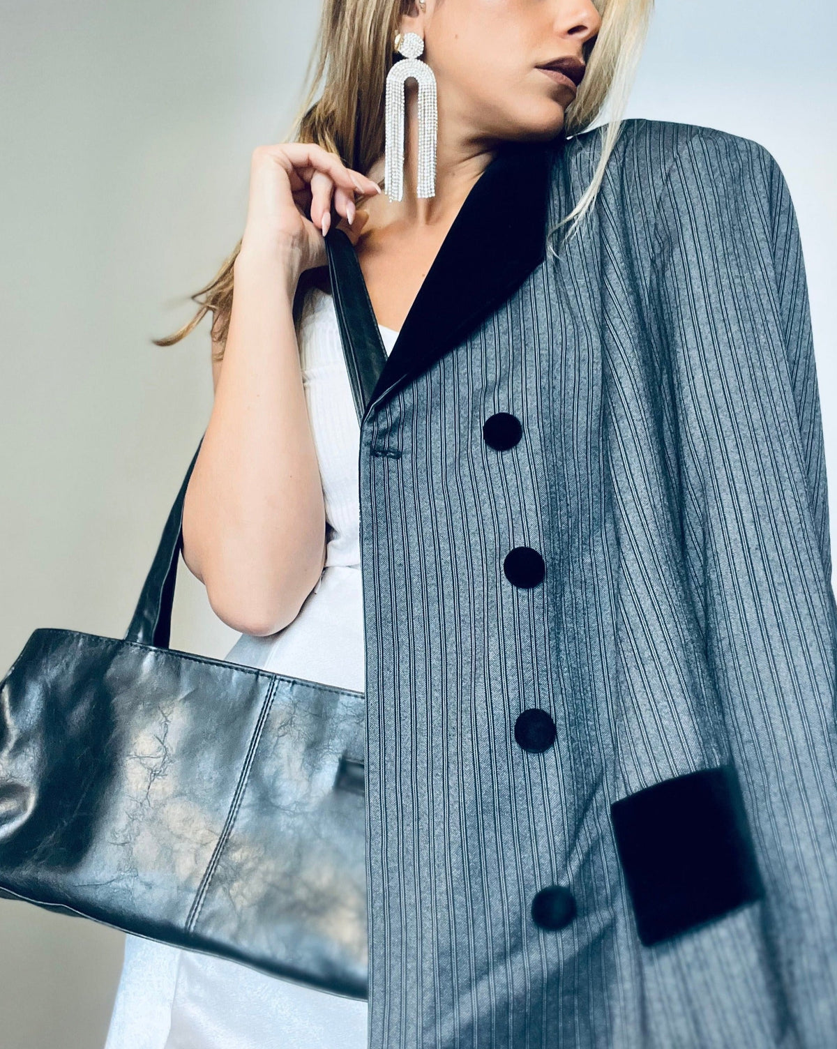 Black & Gray Stripes with Velvet Blazer