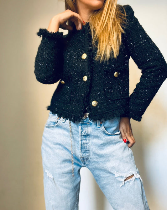 Black Tweed with Gold Buttons Top